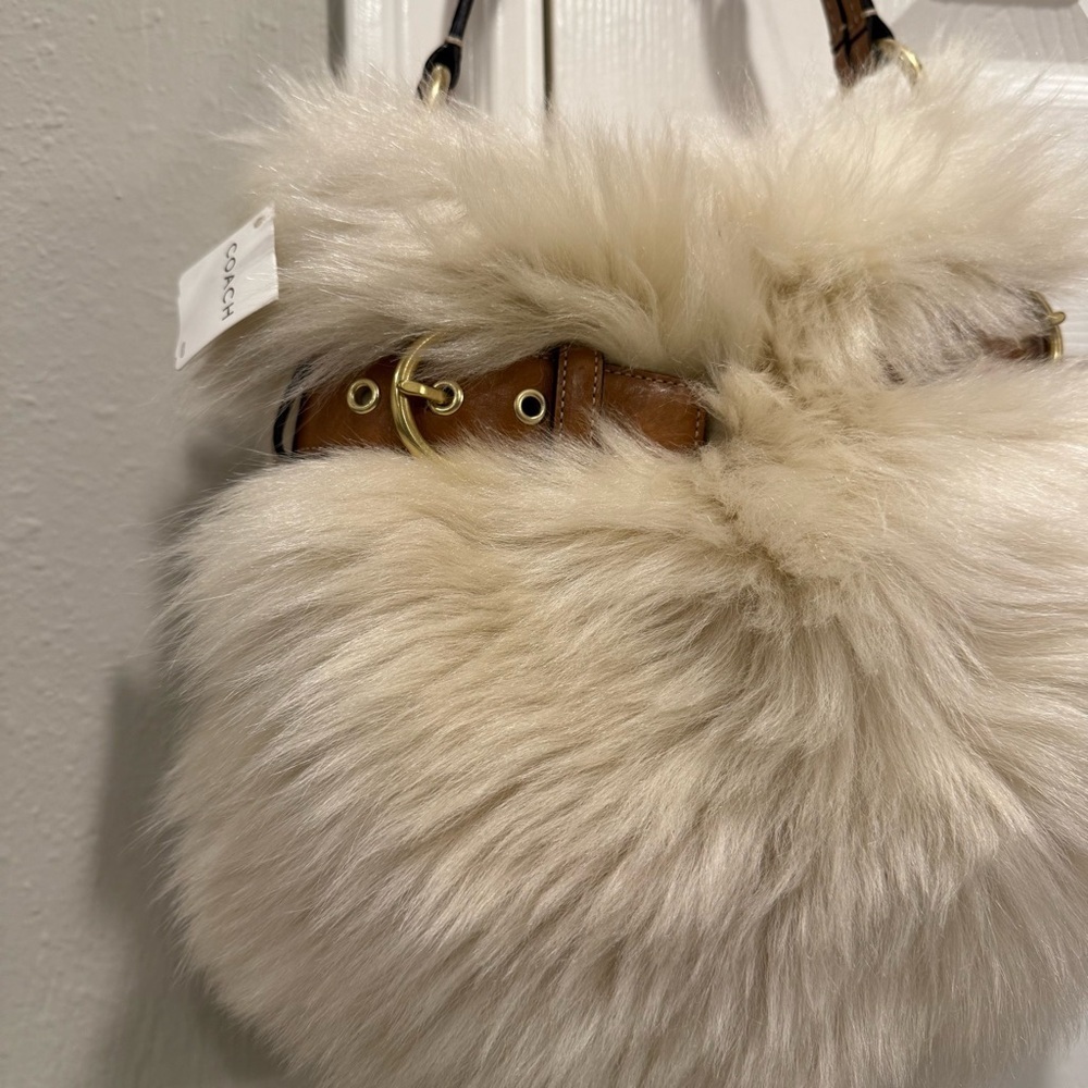 RARE COACH Lamb Shearling Suede Shoulder Bag 3575 Vintage Y2K Boho Grunge NWT - Picture 4 of 16